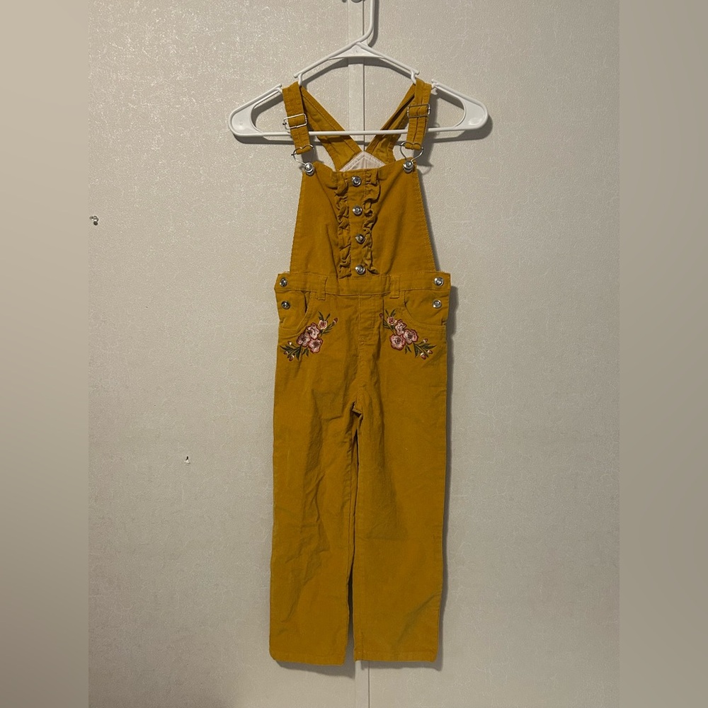 No Brand Girls | Boho Mustard Yellow Overalls with Floral Embroidery | Size 6 - Picture 1 of 6